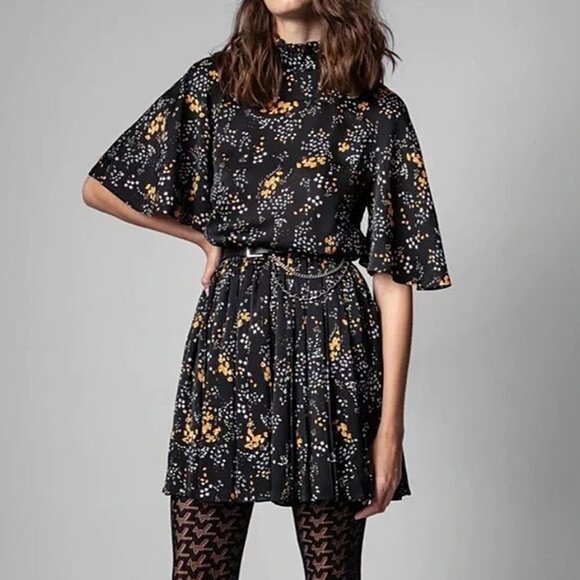 Zadig & Voltaire Dresses & Skirts - Zadig & Voltaire Dark Floral Pleated Reversible Dress Size M